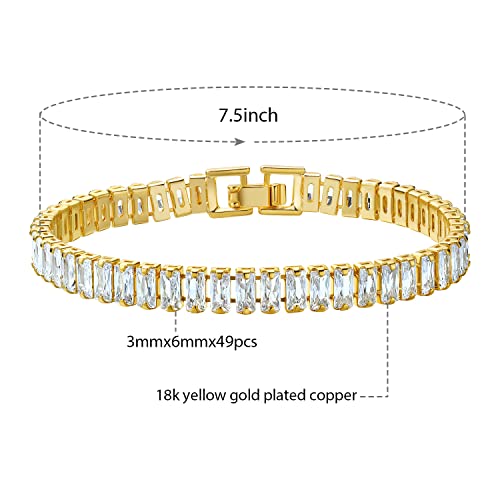 Mdfun Cubic Zirconia Tennis Bracelet,18K Yellow Gold Plated Crystals Tennis Chain For Women And Girl (Gold, 7.5 Inches) #TOP3