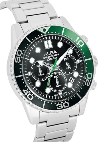 ALBA Stainless Steel Men Analog Wristwatch At3J39X1, Black Dial, Silver Band - Image 3