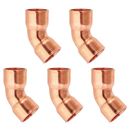 PATIKIL 10mm ID 0.8mm Thick Elbow Copper Fitting, 5pcs 99.9% Pure Copper 45 Degree Pipe Fitting Short Radius Tube Connector with Sweat Solder Connection for HVAC Refrigeration System