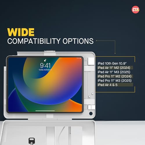 Image of Dual Kiosk Stand - CTA Dual Security Kiosk Stand with Locking Case and Cable for iPad 11th Gen A16 11 inch - 10th Gen 10.9 inch - 11 inch Pro - Air 4 & 5 Gen - White (PAD-ASK109W)