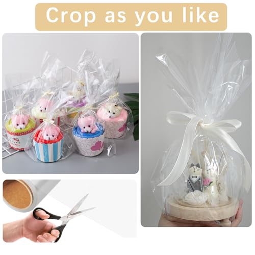 2 Rollen Klare Cellophanfolie, 30 cm x 20 m Klarsichtfolie Geschenkfolie Transparent, 2,3 Mil Dicke Durchsichtiges Geschenkpapier Folie für Geschenk Blumenstrauß Geschenkkorb Verpackungs
