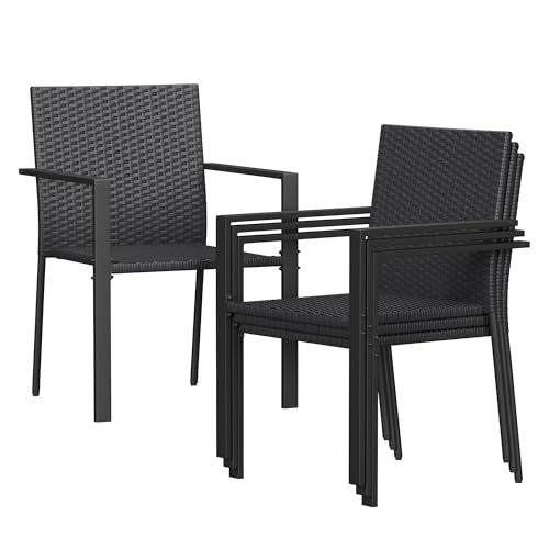 Image of Amopatio Stackable Patio Chairs, All-Weather Outdoor Dining Chairs Set of 4 | Patio Dining Chairs, Breathable Rattan Chair, Steel Frame, Armchair, for Garden, Porch, Deck, Poolside, Restaurant, Black