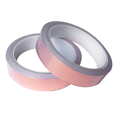 Copper Foil Tape for Guitar and EMI Shielding, Single Sided Conductive Adhesive Foil Copper Tapes 2 Rolls for Electrical Repairs,Slug Repellent,Crafts,Stained Glass (20mm x 10m)