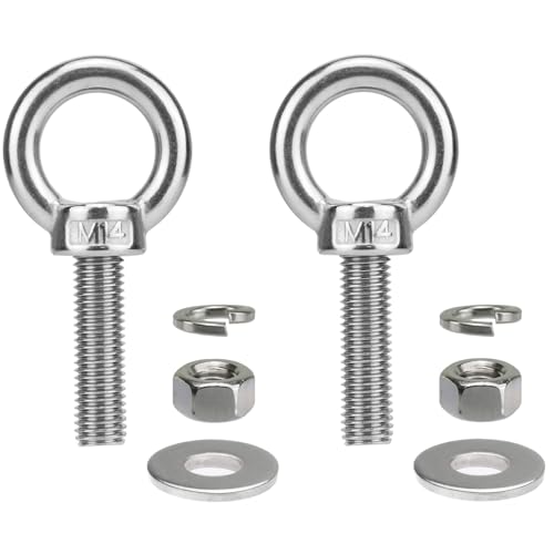 Image of M14 Stainless Steel Eye Bolts with Nuts 2 Pack, M14 x 50mm (9 /16 inch x 2 inch) Lifting Shoulder Ring Eye Bolt for Boat & Hang, Heavy Duty Strong Marine Grade Threaded Eyebolts for Tie Down Outdoor