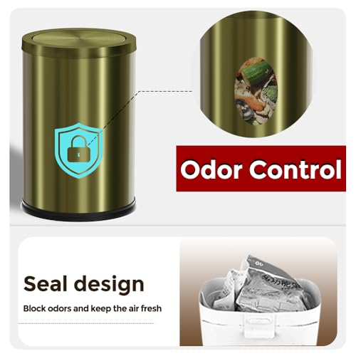 Image of 9L /2.4Gal Antique Bronze Bathroom Trash Can, Small Flip Garbage Can with Lid,Brushed,Single-Layer,Trash Bin for Laundry,Hotel,Office, Laundry Room (Bronze)