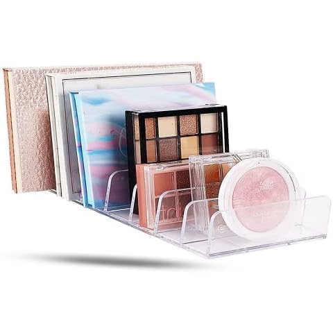 Acrylic Makeup Organizer Eyeshadow Palette Makeup Organiser Makeup Storage Shelf with 7 Compartments Compact Cosmetics Organiser Tray for Beauty Eyeshadow Blush Powder Holder Cover