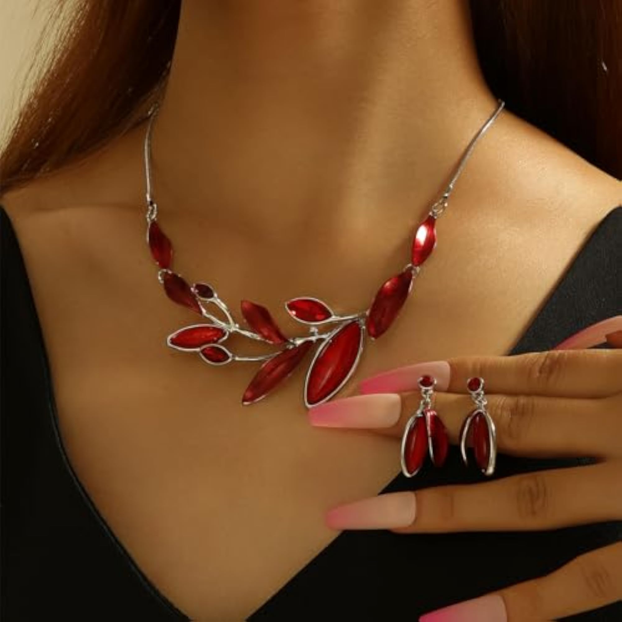 Chunky Statement Vintage Jewelry Set, Floral Geometric Design