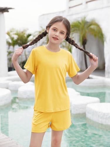 Image of Girls Outfits Short Sleeve Tshirts and Shorts Set Summer Clothing
