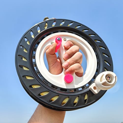 Flying Hoofer Kite Reel Winder for Adults & Kids - 9 Inch Dia, 1640FT High Strength String with Connector - Large Handle, Safety Lock, Kite Line Winder for Effortless Flying and Control. (Black)