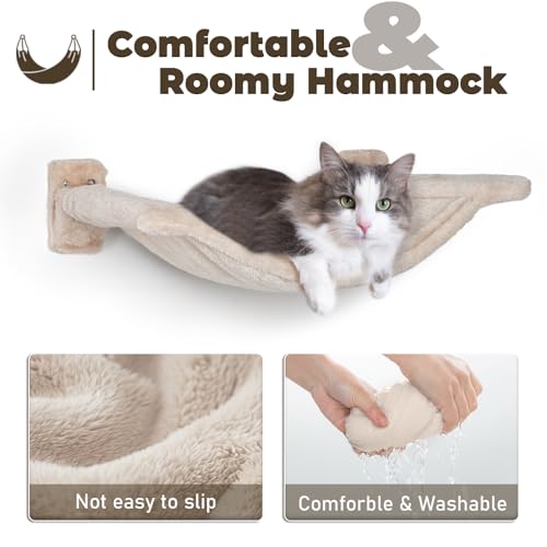 HDLKRR Cat Wall Furniture Shelves - 5 Pcs Wall-Mounted Cat Furniture, Including 2 Steps, 1 Perches, 1 Hammock, 1 Sisal Scratcher Post, DIY Playground for Large Cats