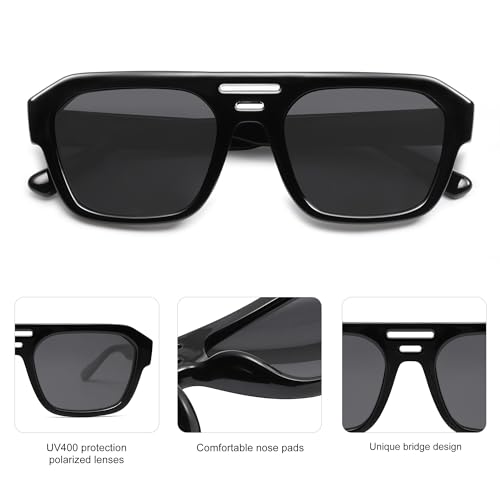 SOJOS Retro Small Square Polarized Aviator Sunglasses for Women Men, Trendy Rectangle Teenager Sunnies SJ22714