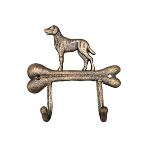 Dog Leash Holder, Cast Iron, Antique Bronze, 2 Hooks, Wall Mount, 6.9×6.9×1.8 inches, AR001