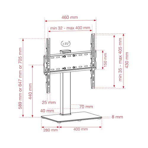 Metronic 451070 - Supporto Per Tv, Supporto Girevole, Tavolo Tv E Monitor Per Computer 32-55" Schermo Led/Lcd, Rotativo, Altezza Regolabile Fino A 40 Kg, Vesa Max 400 X 400 Mm - 9