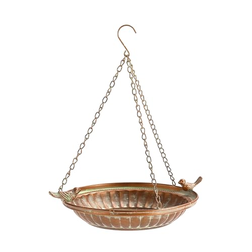 Retrome Iron Hanging Bird Baths for Outdoors - Copper Color Hanging BirdBath Basin - Bird Feeder Bowl Plate Tray for Outside Garden Patio Decoration - 11 Inches