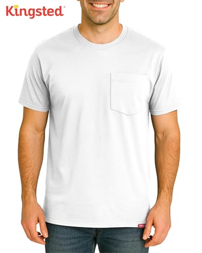Image of Kingsted Pocket T-Shirts for Men - Super Soft & Comfy 100% Cotton Shirts | Short-Sleeve Crewneck Pocket Tee Shirts - Classic Regular Fit Work Shirt - Built to Last Midweight Cotton T-Shirts for Men