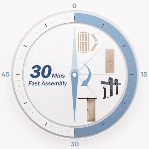 FREDBECK 30in x 80in Sliding Barn Door and 5FT Sliding Door Hardware Kit Included K Shape Solid Spruce Wood Panel for Bedroom Need to Assembly