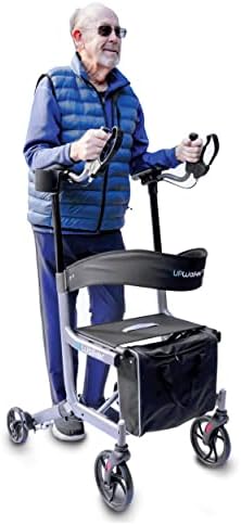 UPWalker EZ The Original Upright Walker – Lightweight Adjustable Rolling Walker - ISO Safety Certified Stand-Up Rollator Walker with Seat, Armrest, Backrest for Seniors