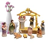 Decoración de Navidad, juegos de belén de Navidad, juego de belén de la Sagrada Familia, escena de pesebre de resina, exhibición de decoraciones religiosas de vacaciones, clásicos, decoración