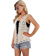 Womens Floral Crochet Lace Boho Trim Sleeveless Open Front Vest Cardigan