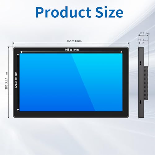 Image of 18.5 Inch Industrial Touch Screen Monitor, 10 Points Touch, Ratio 16:9 Capacitive PCAP Display, 1366x768R, Active Matrix TFT LCD, LED Backlight, VGA, DVI, HD-MI Ports