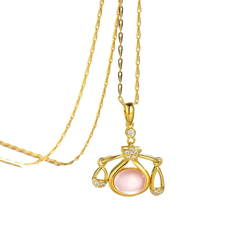 Halskette Anhänger für Sterling Silber Gold Zwölf Sternbilder eingelegter Zirkon Rosenquarz Schmuck Geburtstagsgeschenke Frauen Mädchen Schmuck