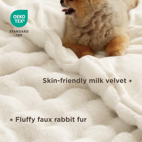 Bedsure GentleSoft Fluffy Bubble Blanket, Cozy Soft Faux Fur Throw Blanket for Couch, Fuzzy Faux Fur Decor for Bedroom Living Room, Thick Warm Furry Cozy Gifts for Women Girls Mom, Cream, 50x60 Inch