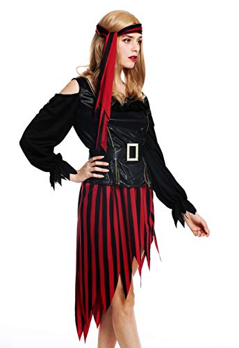 dressmeup - W-0287-S/M Lady Woman Costume Fancy Dress Halloween female Pirate Queen Buccaneer Corsair black red Size S/M - Image 3