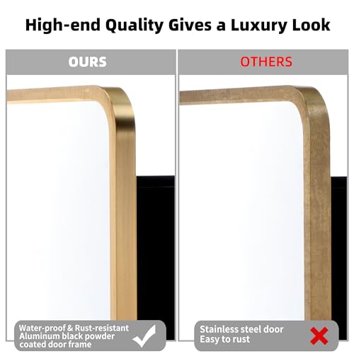 Image of Movo 20x31 Inch Recessed or Surface Mount Medicine Cabinet with Mirror Aluminum Metal Framed Bathroom Mirror Medicine Cabinet Rectangle Storage Cabinet Gold