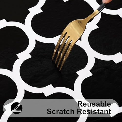Image of Styleys Dining Table Cover Waterproof with for Kitchen Dining Table Cloth Dust and Oil Repellent (140x180, 1 Table Cover Only, Black Check, CTSLMC155)