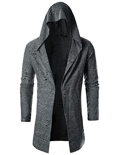 GIVON Mens Longline Hooded Cardigan Ruffle Shawl Collar Drape Cape Overcoat from Unique Scratch Fabric2