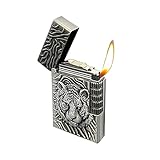 Lighters Vintage Soft Flame Lighter Traditional Flame Embossed Lighter Vertical Ignition Roller Cool Lighters Unique Birthday Gifts (Silver Tiger)