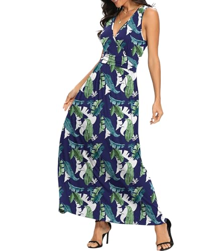 Image of LILBETTER Women Sleeveless Deep V Neck Loose Plain Long Maxi Casual Dress