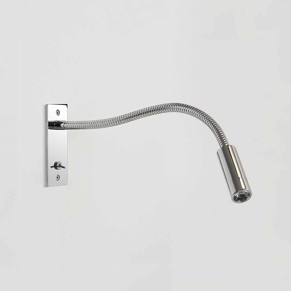 Recessed Reading Wall Lamp 3W LED Hotel Headboard Wall Light Fixture, Flexible Gooseneck Wall Sconce with Switch, Modern Minimalist Wall Lights for Console, Studio, Bedroom Bedside (Bright Chrome)