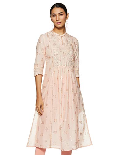 Image of W for Woman Women's Cotton Relaxed Fit Anarkali Mandarin Neck Gathered Kurta