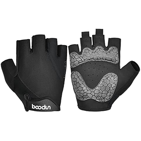 VNFOX Men & Women Cycling Gloves, Half Finger Breathable Road Bike Bicycle Riding Gloves with Anti-Slip Shock-Absorbing Pad for Bike,Mountain Motorcycle, Outdoor Sports(Black M) Cover