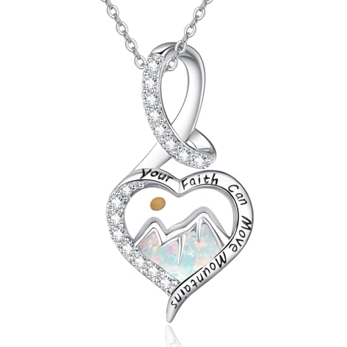 Mustard Seed Heart Necklace for Women 925 Sterling Silver Your Faith Can Move Mountains Pendant Inspirational Christian Jewelry Gifts