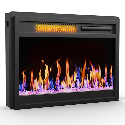 23“ Electric Fireplace Insert, 1500W/1000W Electric Fireplace Heater for Indoor Use with 12 Colors Adjustable Flame, Fireplace Stove for Home Office, Fake Fireplace with Remote Control