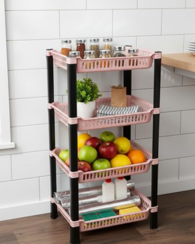 Image of U-Max Multi Tire Kitchen Storage Rack, Plastic Utility Shelf Organiser, Space Saving Storage Solution, Revolving Vegetable Rack (Orange, 4)
