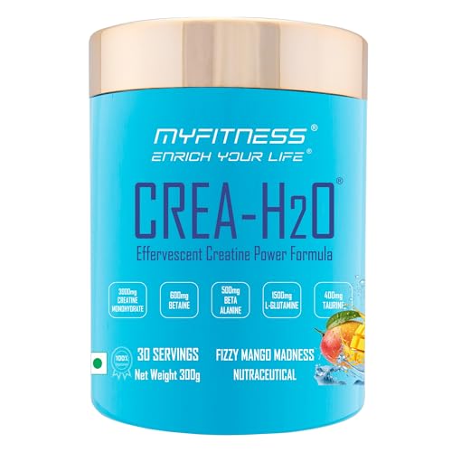 Image of Myfitness Creatine Monohydrate Powder | 300g | Effervescent Pre Workout Power Formula | Creatine Powder With Betaine | Beta Alanine | L-Glutamine | Taurine | Electrolyte Blend (300g, Fizzy Mango Madness)
