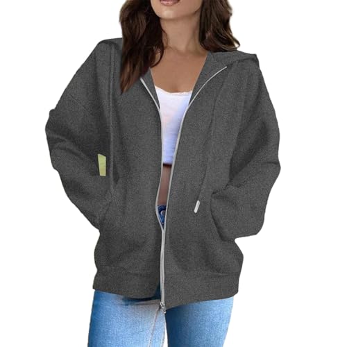 OIOLOYJM Zipper Hoodies for Women Long Sleeve Oversized Sweatshirts Y2k Drawstring Soft Jacket 2025 Fall Fashion with Pockets