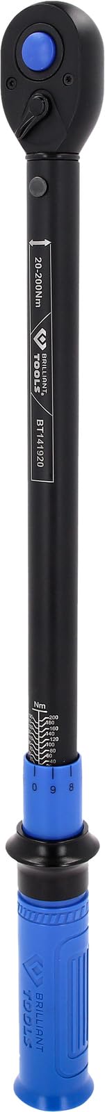 BRILLIANT TOOLS BT141920 - Llave dinamométrica de carraca conmutable (1/2", 20-200 Nm, alimentada por KS Tools)