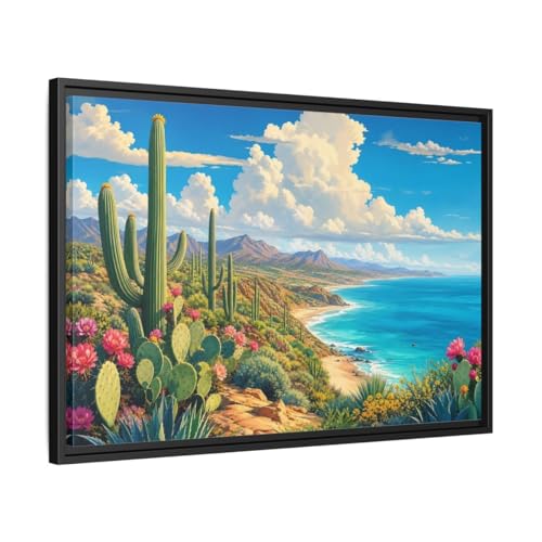 Toile cactus vibrant pour grand mur de salon moderne style bord de mer