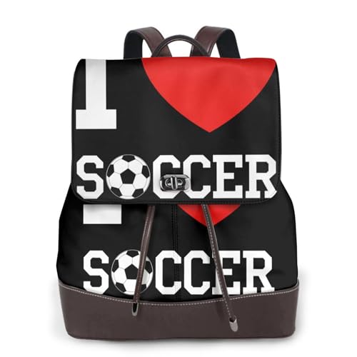 I Love Soccer Football Microfiber PU Leather Backpack Lightweight Daypack Bag for Travel Business Commute Gym
