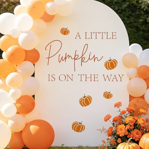 JarThenaAMCS A Little Pumpkin is on The Way Gender Reveal Party Decal Sign Boho Fall Baby Shower Wall Stickers Rustic Wall Decor for Balloon Arch Backdrop Photo Props