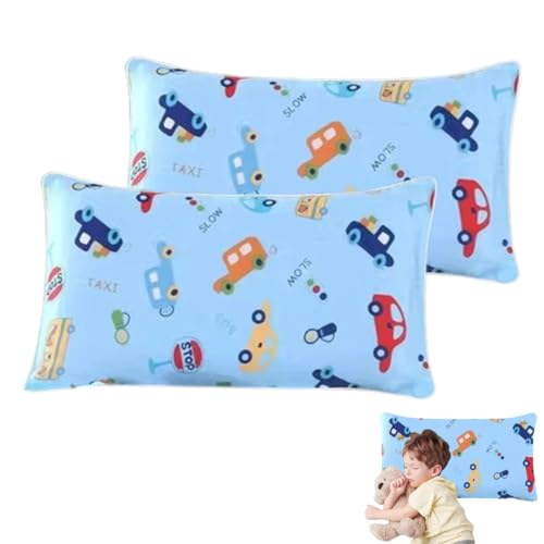 OUDQFCJ 2 pcs Funda de Almohada Infantil 100% Algodón con Cierre de Solapa para Bebés y Niños Pequeños, Cojines para Cuna y Carrito de Bebé (Vehículos)