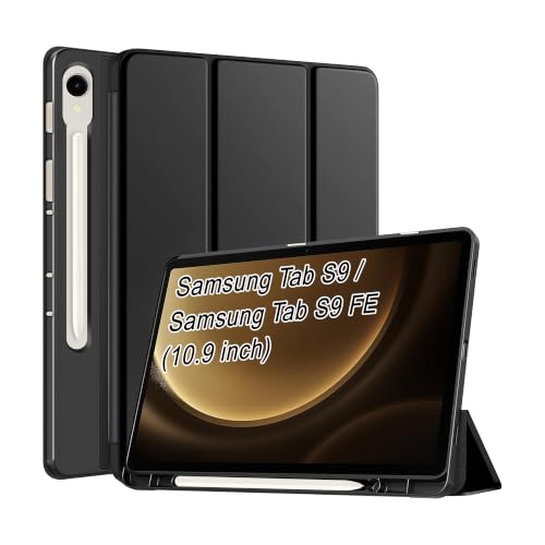 Image of CEDO Smart Case for Samsung Tab S9 / S9 FE (10.9 in) Tri-Fold Flip Folio Cover | Pencil Holder | Auto Wake-Up /Sleep Mode | Multi View Angles Stand TPU Backcover (Black)