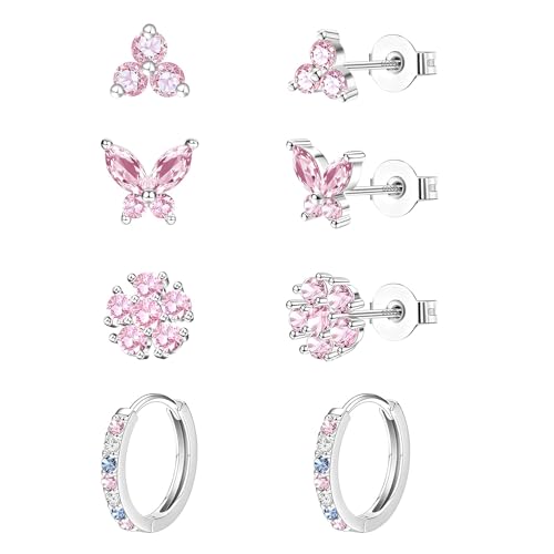 jagosen Pendientes Mujer Plata 4 Pares Antialergicos Pendientes Pequeños Aro Plata de Ley 925 Piercing Oreja Tragus Mujer Joyas de Mujer