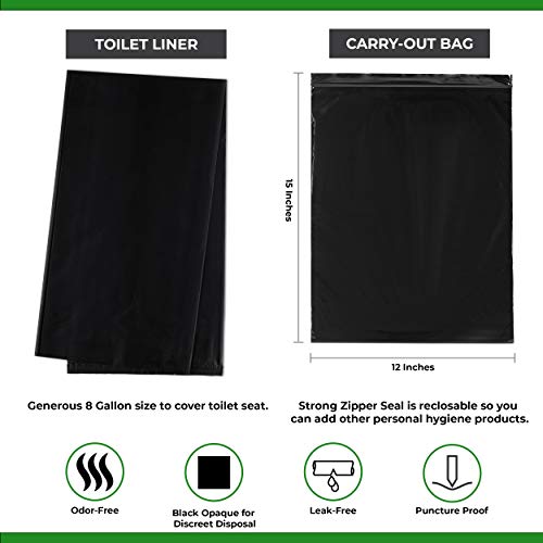 Trail Essentials Double-Bag Carry-Out Toilet Liners and Toilet Waste Bags, Black Opaque, Leak Free (30 Toilet Liners + 30 Carry-Out Bags)