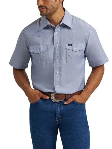 Wrangler Men's Short Sleeve Western Snap Work Shirt, Chambray Blue, X-Large