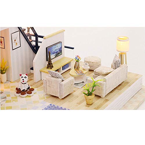 BESISOON DIY Puppenhaus DIY Puppe-Haus-DIY Puppenstuben Kit Modell Spielzeug Kabine LED Ton und Licht Kreative… – Bild 5